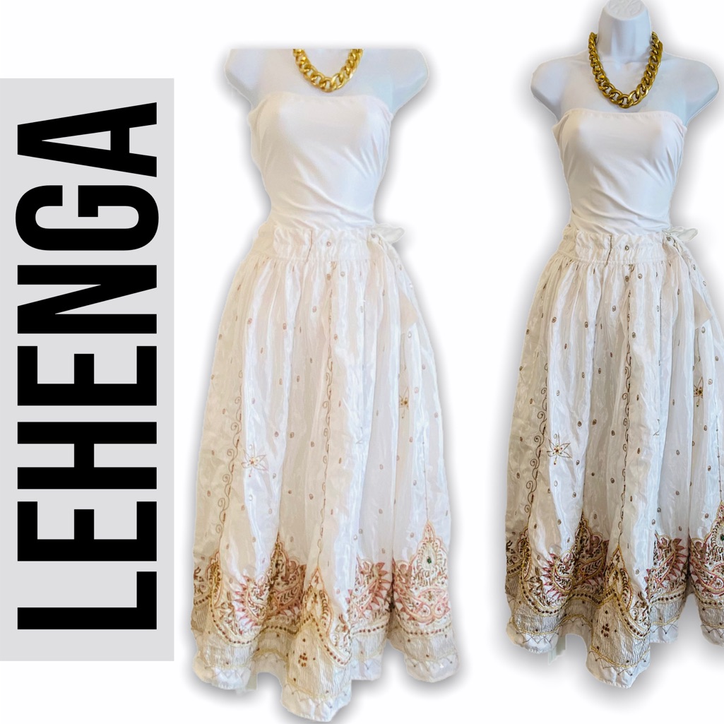 White Embellished Lehenga Adjustable Size Dress